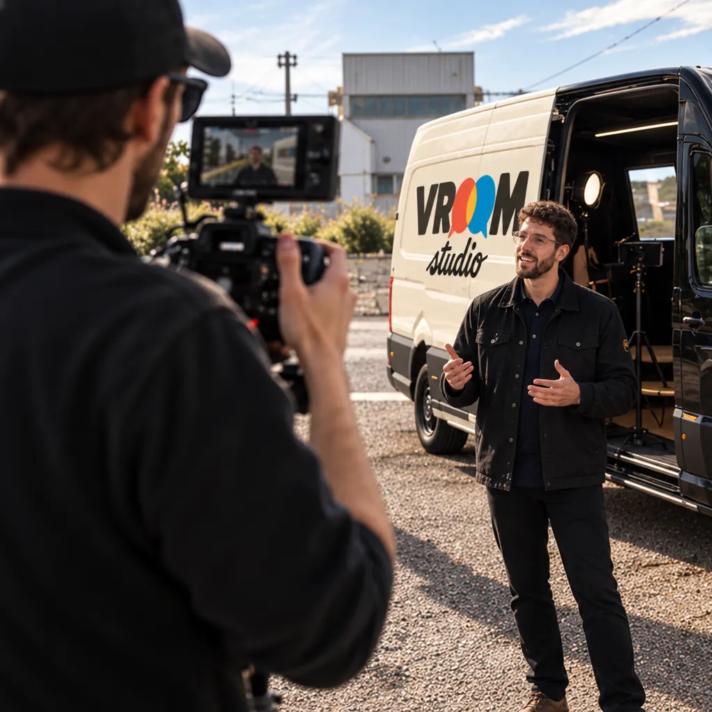 Cyril devant son camion, en pleine discussion avant un tournage